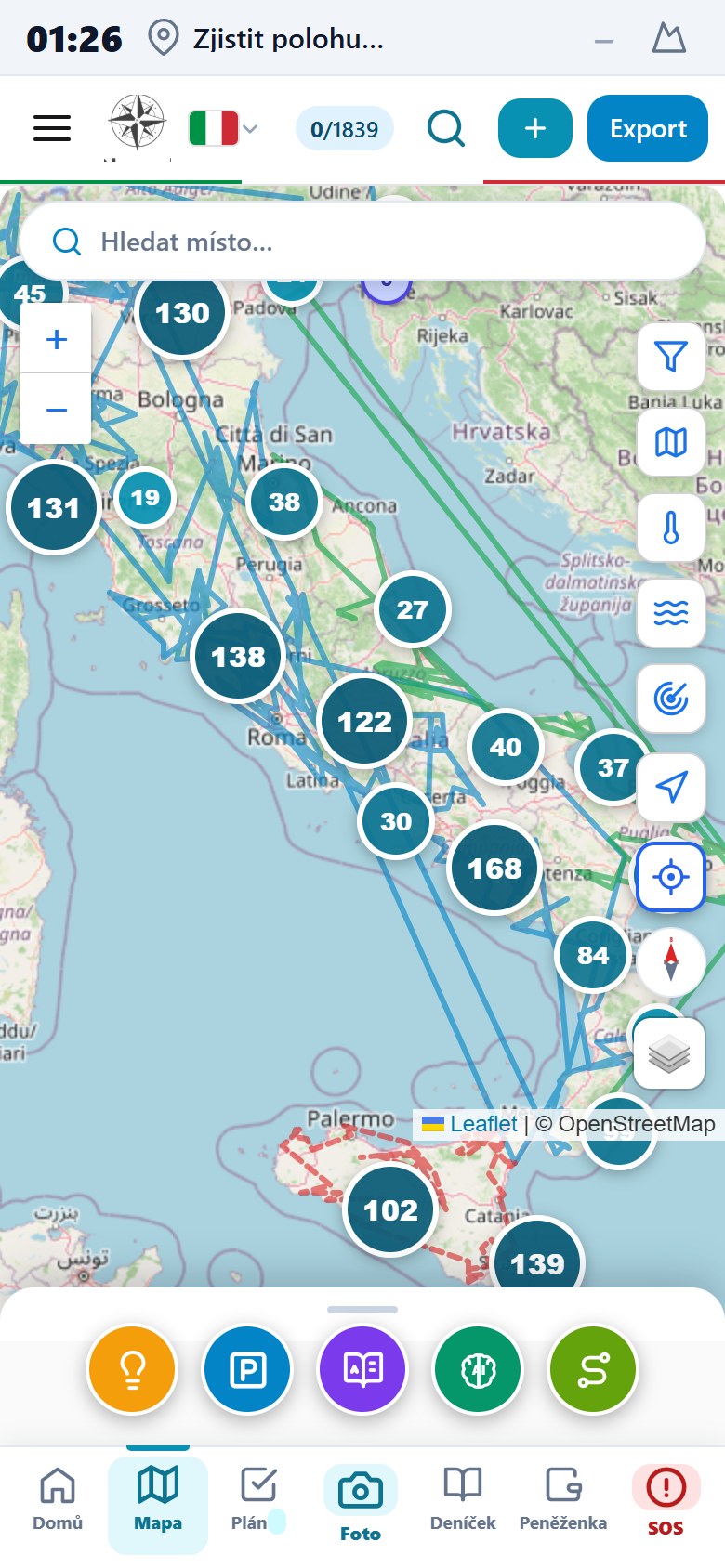 Mapa s tisíci míst, trasou a vrstvami
