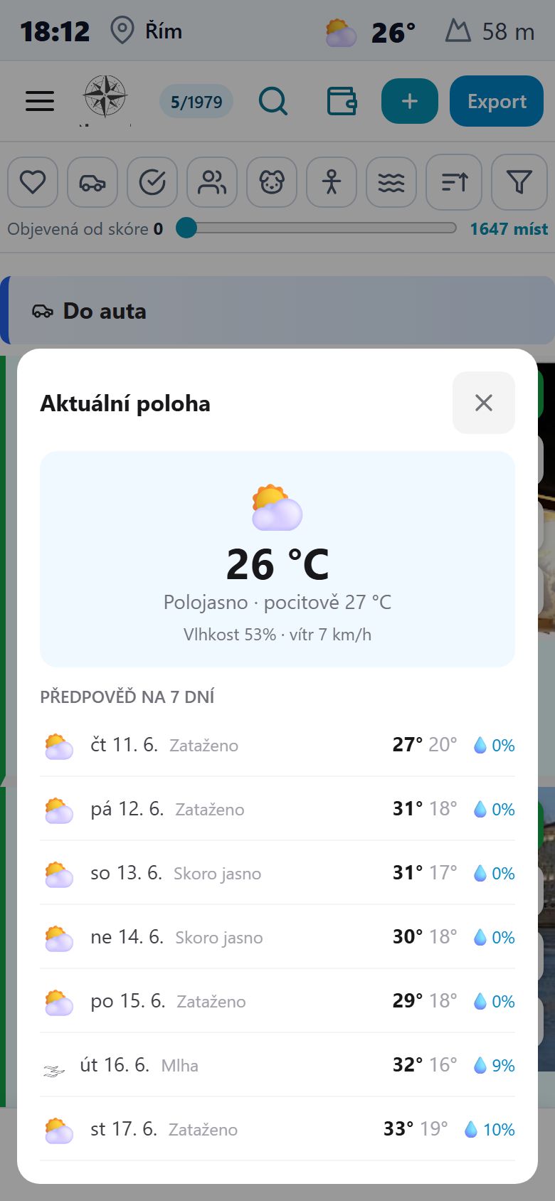 Aktuální počasí a sedmidenní předpověď s teplotami a srážkami