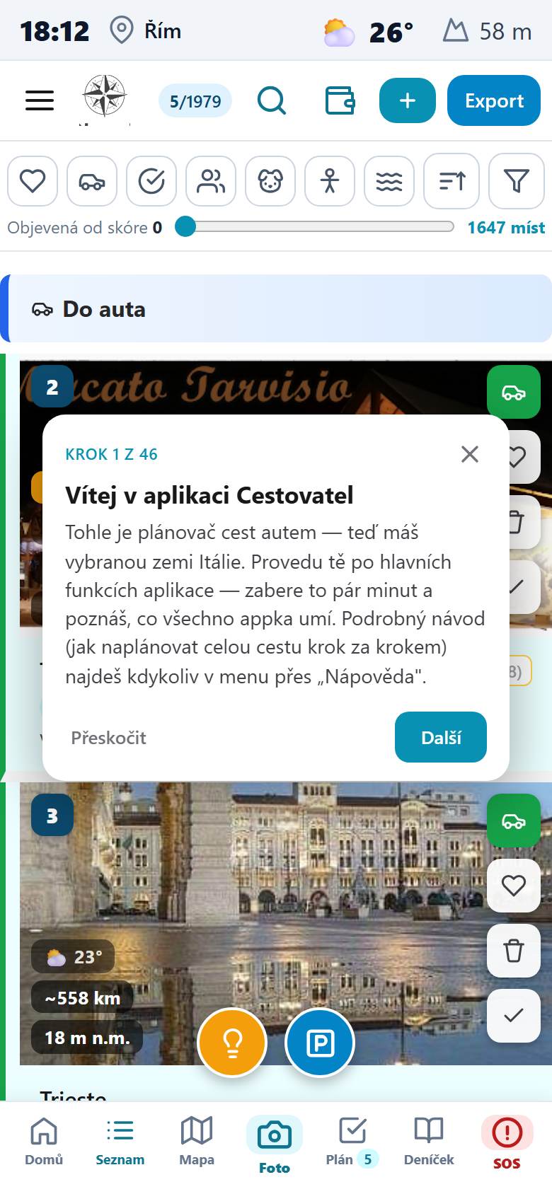 Interaktivní průvodce se zvýrazněním tlačítka a vysvětlující bublinou