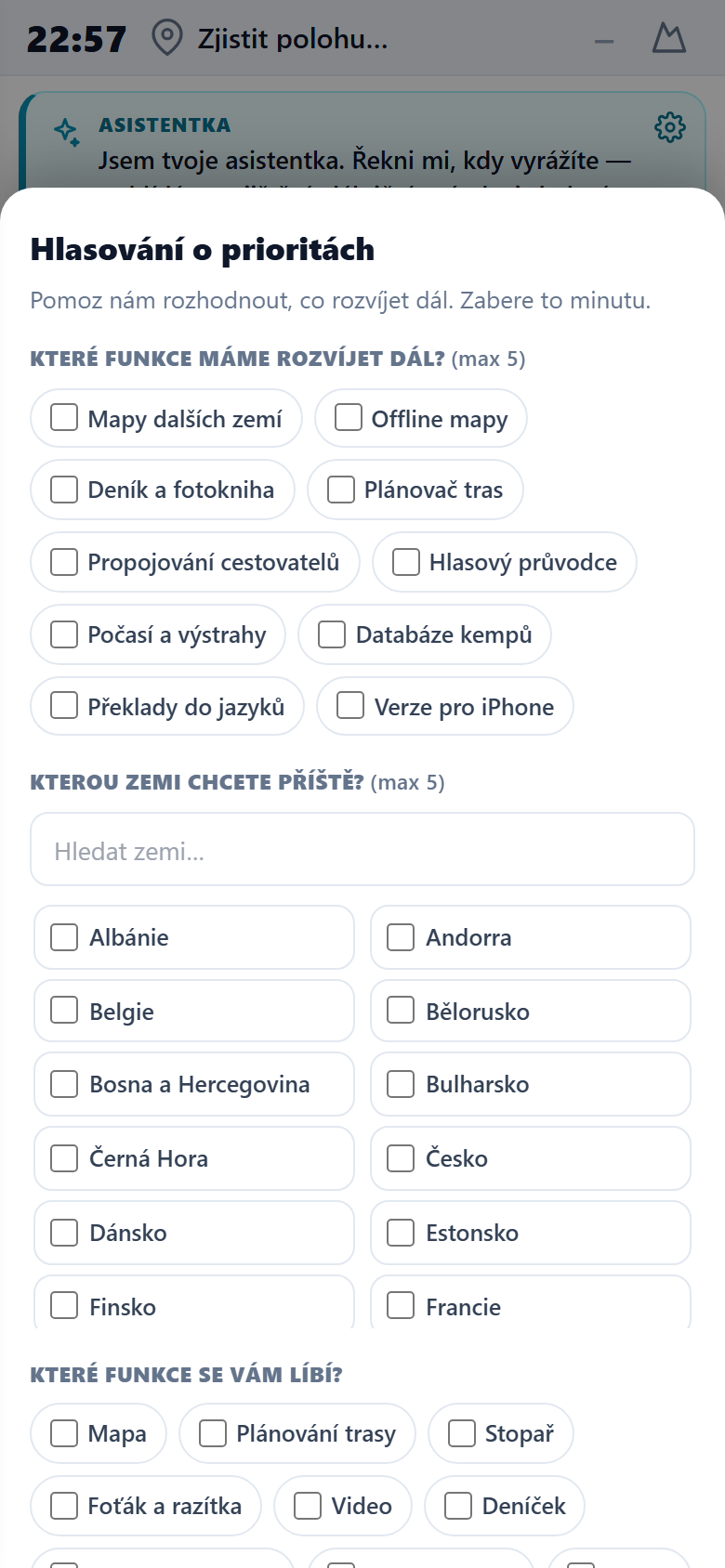Hlasování o nových funkcích a zemích přímo v aplikaci