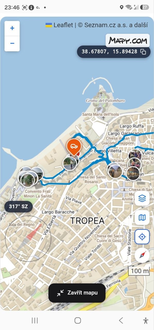 Stopař v akci — skutečná procházka Tropeou s trasou, fotkami na mapě a kompasem