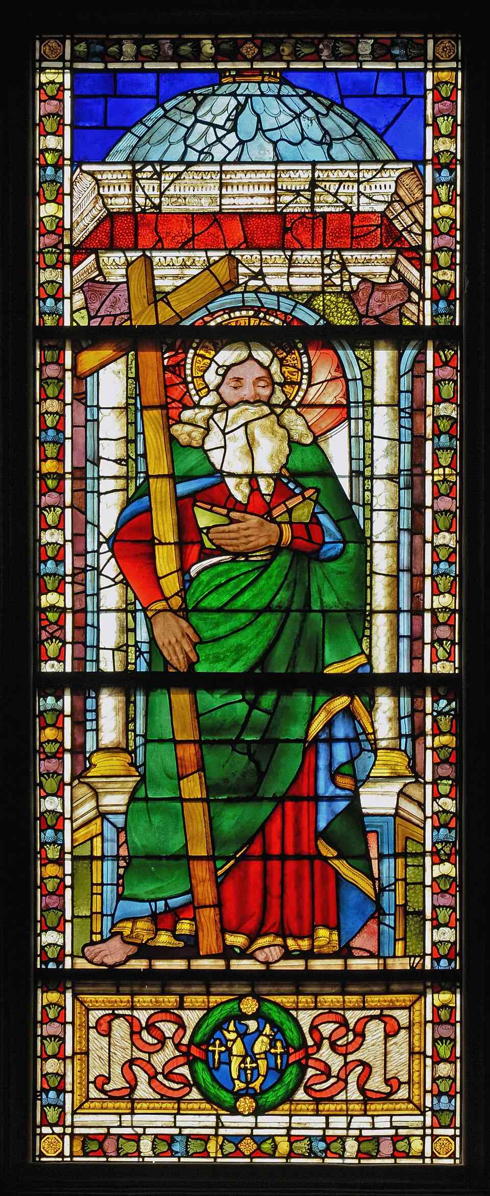 Vitráž se svatým Ondřejem v Pazziho kapli u Santa Croce