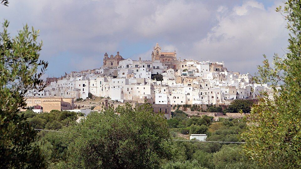Bílé město Ostuni nad olivovými háji