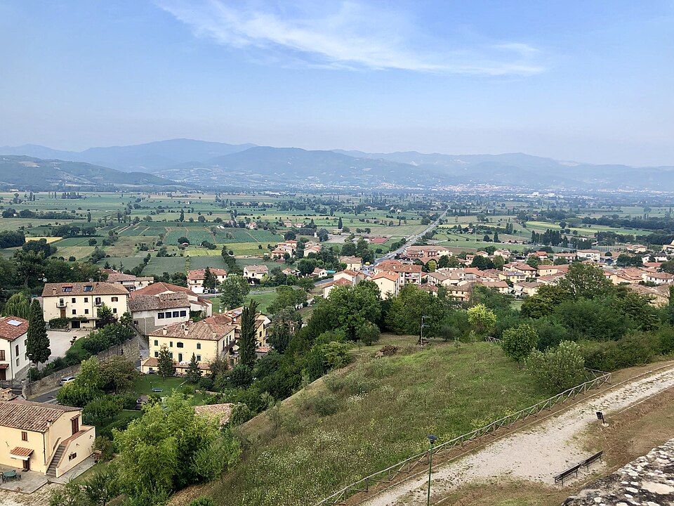 Pohled z Anghiari na místo, kde se odehrála bitva roku 1440