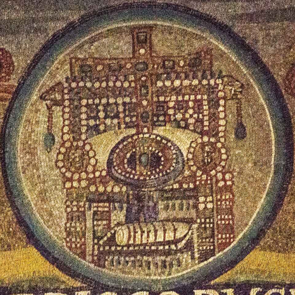 Detail starověké mozaiky z 5. století v Santa Maria Maggiore