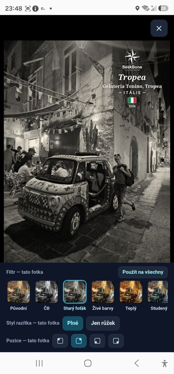 Foto filtry v aplikaci — razítko Tropea, Starý foťák, Vintage i Polaroid