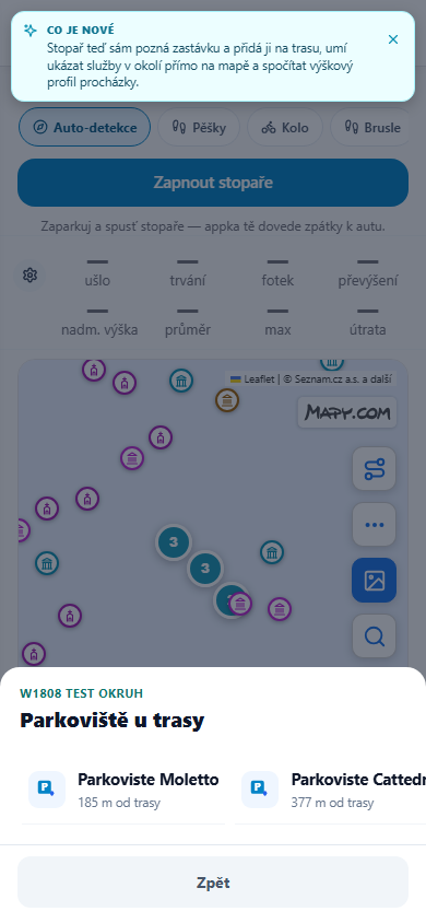 Výběr parkoviště poblíž trasy