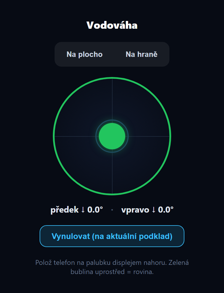 Digitální vodováha v aplikaci SeekBone